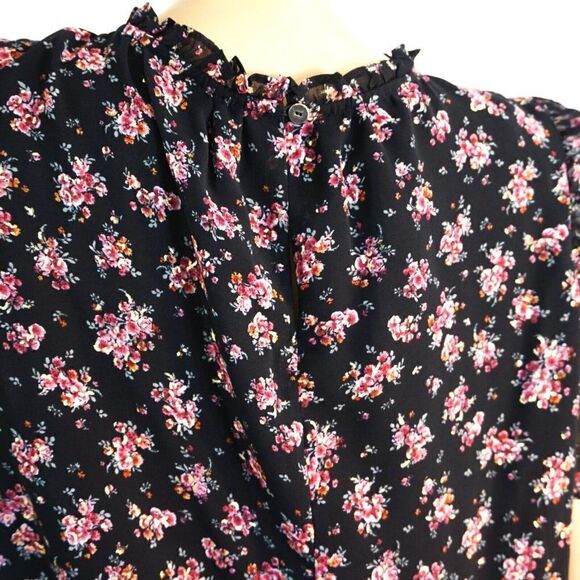 1. STATE Womens Multicolore Floral Top Pouf Sleeve Ruffled Neckline Size L - Picture 7 of 10